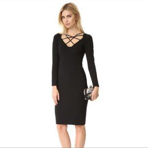 Black Halo Masca Black Long Sleeve Strappy Criss Cross Sheath Pencil Dress